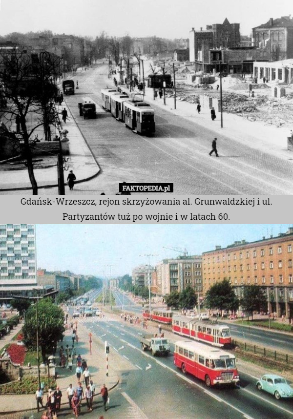 Gdańsk-Wrzeszcz, rejon skrzyżowania al. Grunwaldzkiej i ul. Partyzantów tuż po wojnie i w latach 60. 