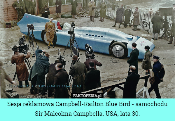 Sesja reklamowa Campbell-Railton Blue Bird - samochodu Sir Malcolma Campbella. USA, lata 30. 