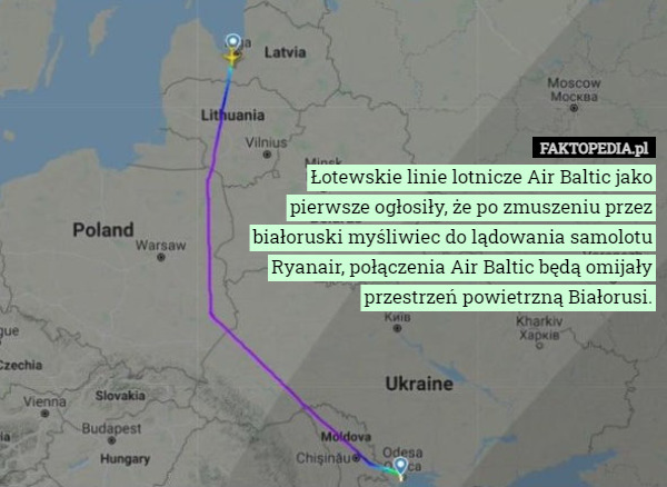 Łotewskie linie lotnicze Air Baltic jako pierwsze ogłosiły, że po zmuszeniu przez białoruski myśliwiec do lądowania samolotu Ryanair, połączenia Air Baltic będą omijały przestrzeń powietrzną Białorusi. 