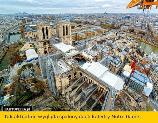Tak aktualnie wygląda spalony dach katedry Notre Dame. 