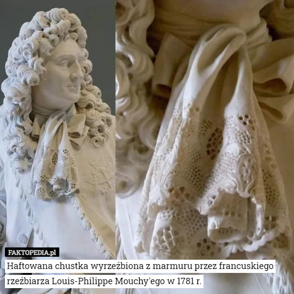 Haftowana chustka wyrzeźbiona z marmuru przez francuskiego rzeźbiarza Louis-Philippe Mouchy'ego w 1781 r. 
