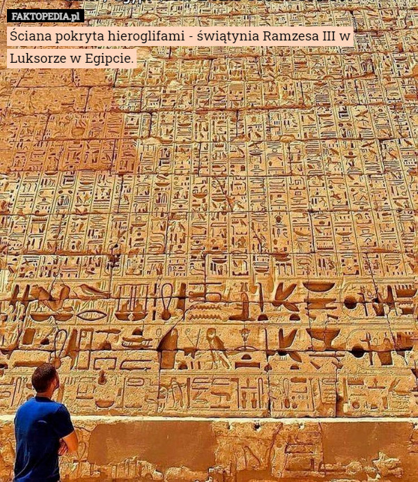 Ściana pokryta hieroglifami - świątynia Ramzesa III w Luksorze w Egipcie. 