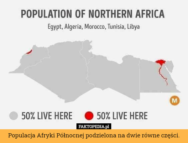 Populacja Afryki Północnej podzielona na dwie równe części. 