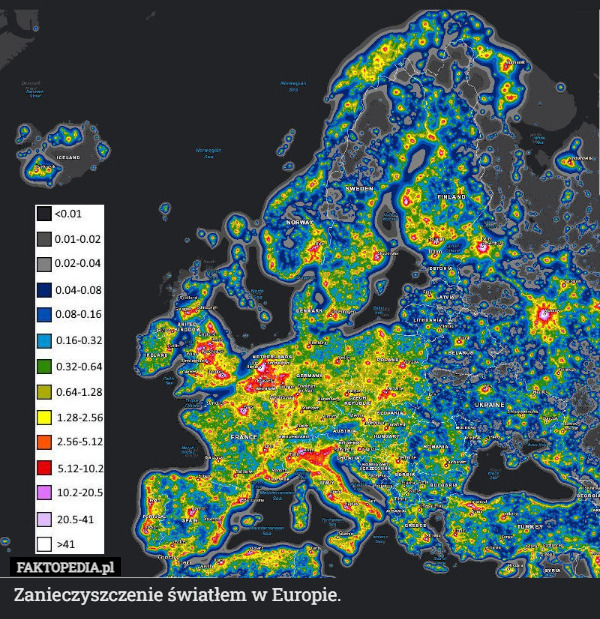 Zanieczyszczenie światłem w Europie. 