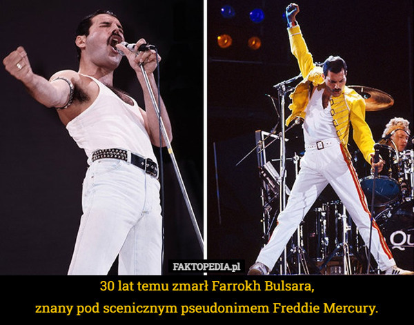 30 lat temu zmarł Farrokh Bulsara,
znany pod scenicznym pseudonimem Freddie Mercury. 