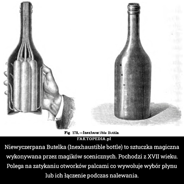 Niewyczerpana Butelka (Inexhaustible bottle) to sztuczka magiczna wykonywana przez magików scenicznych. Pochodzi z XVII wieku. Polega na zatykaniu otworków palcami co wywołuje wybór płynu lub ich łączenie podczas nalewania. 