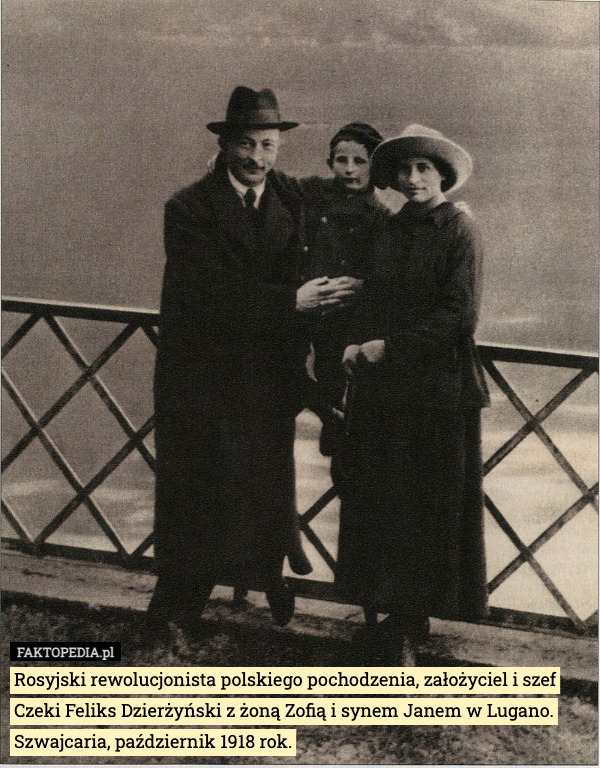 Rosyjski rewolucjonista polskiego pochodzenia, założyciel i szef Czeki Feliks Dzierżyński z żoną Zofią i synem Janem w Lugano. Szwajcaria, październik 1918 rok. 
