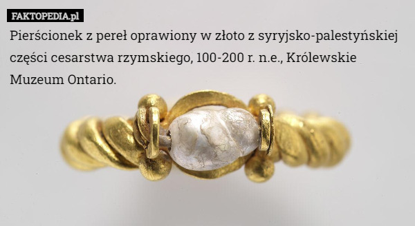 Pierścionek z pereł oprawiony w złoto z syryjsko-palestyńskiej części cesarstwa rzymskiego, 100-200 r. n.e., Królewskie Muzeum Ontario. 