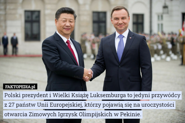 Polski prezydent i Wielki Książę Luksemburga to jedyni przywódcy z 27 państw Unii Europejskiej, którzy pojawią się na uroczystości otwarcia Zimowych Igrzysk Olimpijskich w Pekinie. 