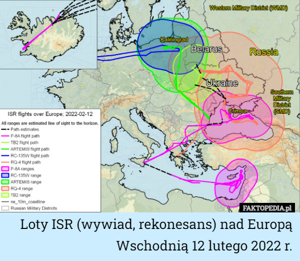 Loty ISR (wywiad, rekonesans) nad Europą Wschodnią 12 lutego 2022 r. 