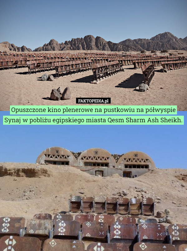 Opuszczone kino plenerowe na pustkowiu na półwyspie Synaj w pobliżu egipskiego miasta Qesm Sharm Ash Sheikh. 