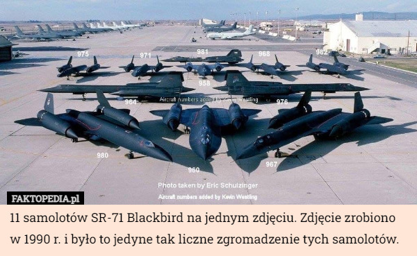 11 samolotów SR-71 Blackbird na jednym zdjęciu. Zdjęcie zrobiono w 1990 r. i było to jedyne tak liczne zgromadzenie tych samolotów. 