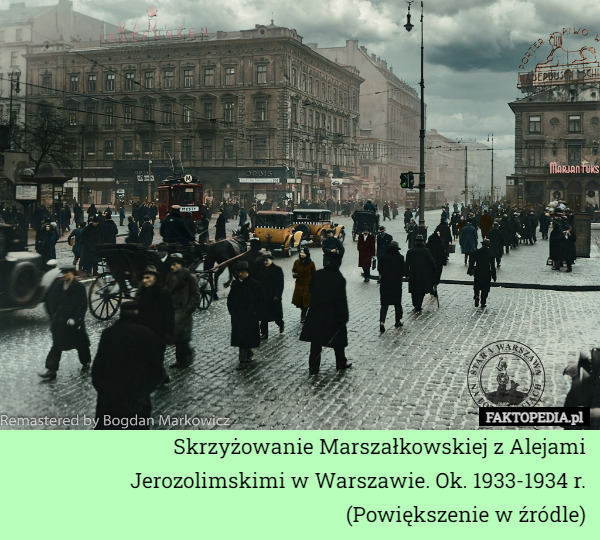 Skrzyżowanie Marszałkowskiej z Alejami Jerozolimskimi w Warszawie. Ok. 1933-1934 r.
(Powiększenie w źródle) 
