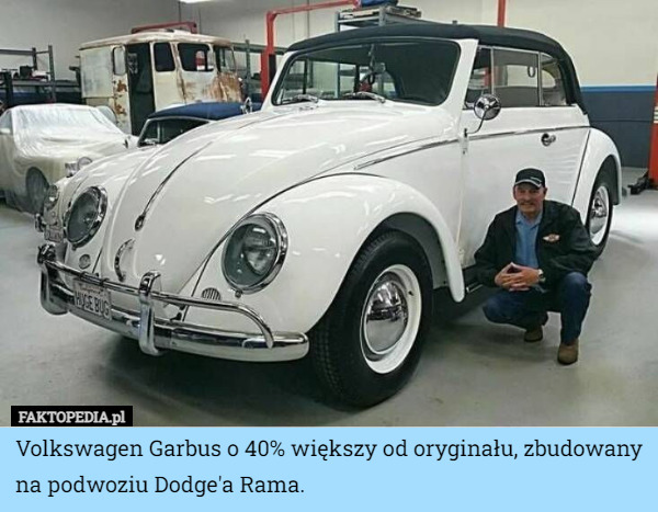 Volkswagen Garbus o 40% większy od oryginału, zbudowany na podwoziu Dodge'a Rama. 