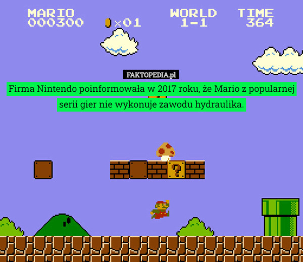 Firma Nintendo poinformowała w 2017 roku, że Mario z popularnej serii gier nie wykonuje zawodu hydraulika. 