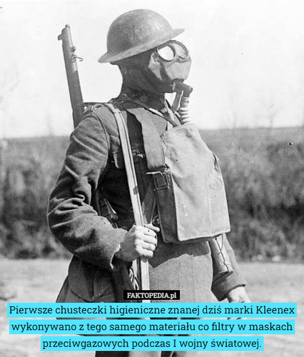 Pierwsze chusteczki higieniczne znanej dziś marki Kleenex wykonywano z tego samego materiału co filtry w maskach przeciwgazowych podczas I wojny światowej. 