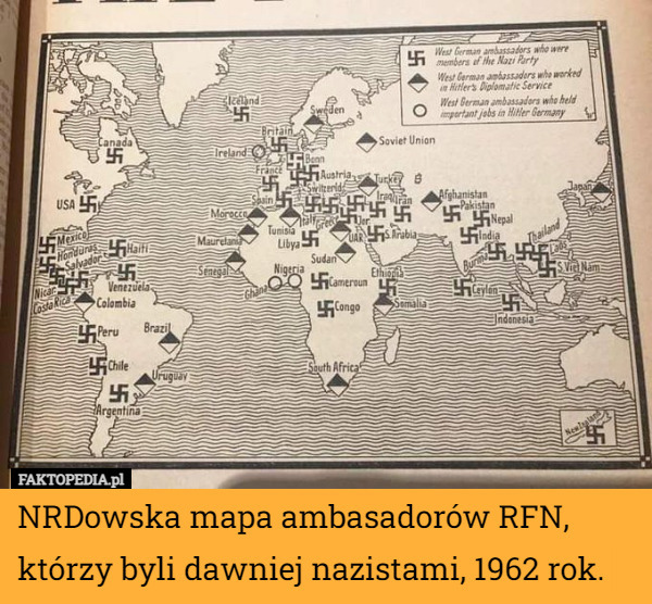NRDowska mapa ambasadorów RFN, którzy byli dawniej nazistami, 1962 rok. 