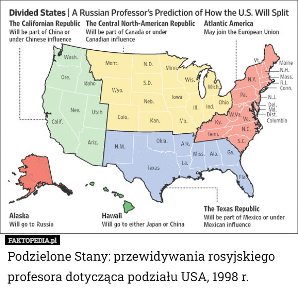 Podzielone Stany: przewidywania rosyjskiego profesora dotycząca podziału USA, 1998 r. 