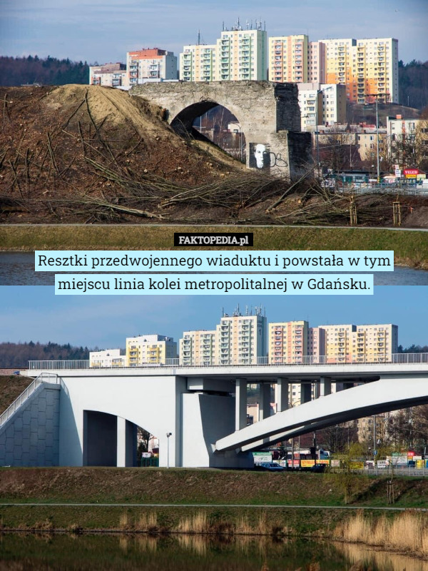 Resztki przedwojennego wiaduktu i powstała w tym miejscu linia kolei metropolitalnej w Gdańsku. 