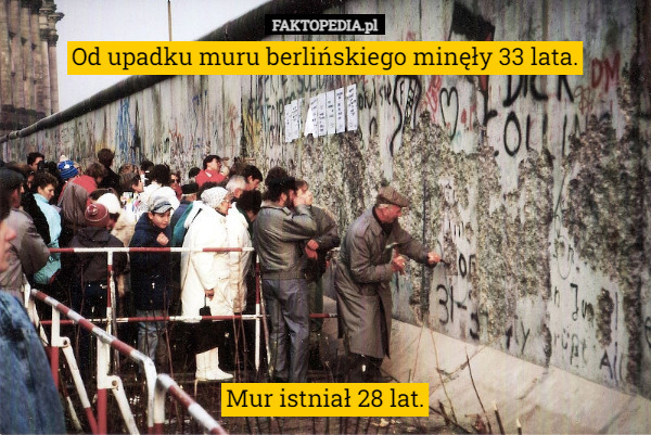 Od upadku muru berlińskiego minęły 33 lata.








Mur istniał 28 lat. 