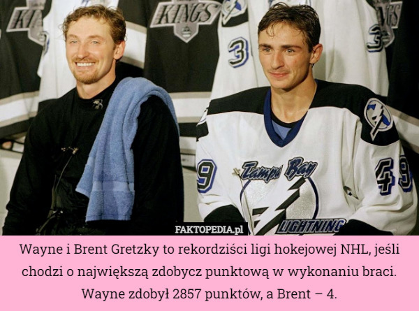 Wayne i Brent Gretzky to rekordziści ligi hokejowej NHL, jeśli chodzi o największą zdobycz punktową w wykonaniu braci. Wayne zdobył 2857 punktów, a Brent – 4. 
