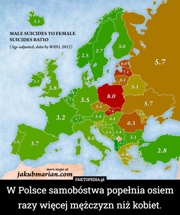 W Polsce samobóstwa popełnia osiem razy więcej mężczyzn niż kobiet. 