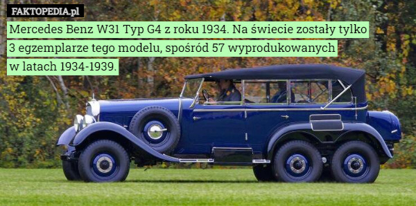 Mercedes Benz W31 Typ G4 z roku 1934. Na świecie zostały tylko
 3 egzemplarze tego modelu, spośród 57 wyprodukowanych
 w latach 1934-1939. 