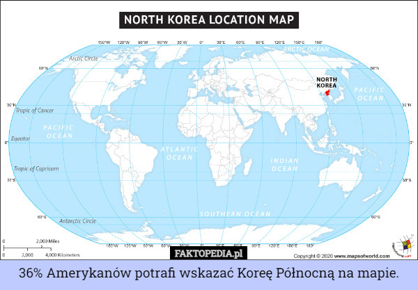 36% Amerykanów potrafi wskazać Koreę Północną na mapie. 