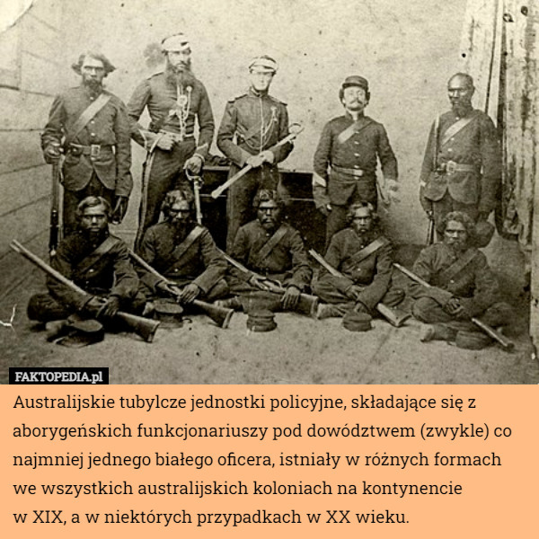 Australijskie tubylcze jednostki policyjne, składające się z aborygeńskich funkcjonariuszy pod dowództwem (zwykle) co najmniej jednego białego oficera, istniały w różnych formach we wszystkich australijskich koloniach na kontynencie
 w XIX, a w niektórych przypadkach w XX wieku. 