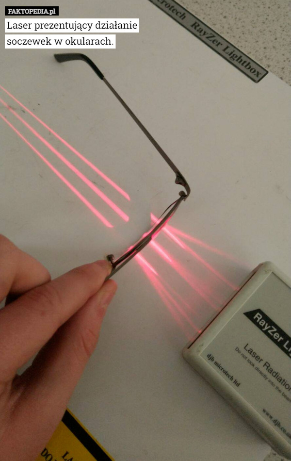 Laser prezentujący działanie soczewek w okularach. 