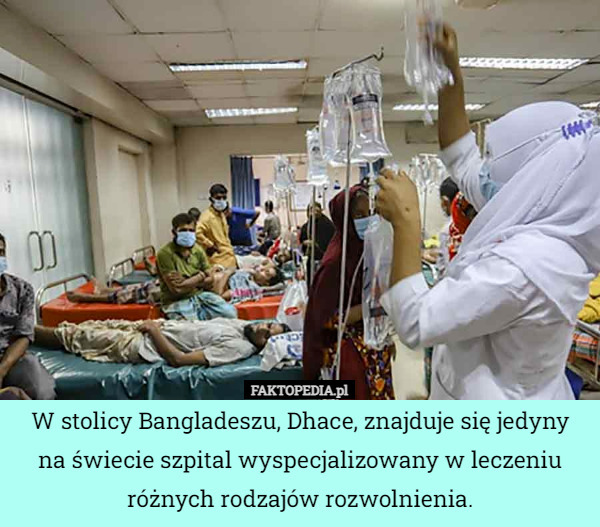 W stolicy Bangladeszu, Dhace, znajduje się jedyny na świecie szpital wyspecjalizowany w leczeniu różnych rodzajów rozwolnienia. 