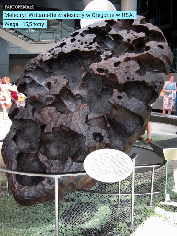 Meteoryt Willamette znaleziony w Oregonie w USA. 
Waga - 15,5 tony. 