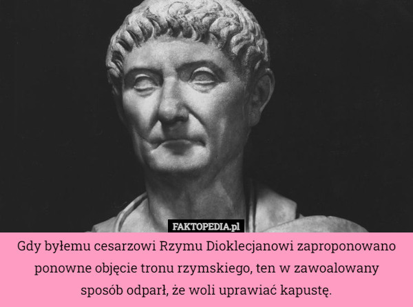 Gdy byłemu cesarzowi Rzymu Dioklecjanowi zaproponowano ponowne objęcie tronu rzymskiego, ten w zawoalowany
 sposób odparł, że woli uprawiać kapustę. 