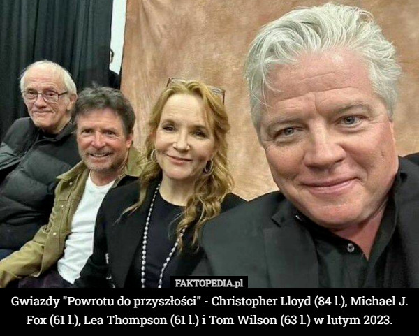 Gwiazdy "Powrotu do przyszłości" - Christopher Lloyd (84 l.), Michael J. Fox (61 l.), Lea Thompson (61 l.) i Tom Wilson (63 l.) w lutym 2023. 