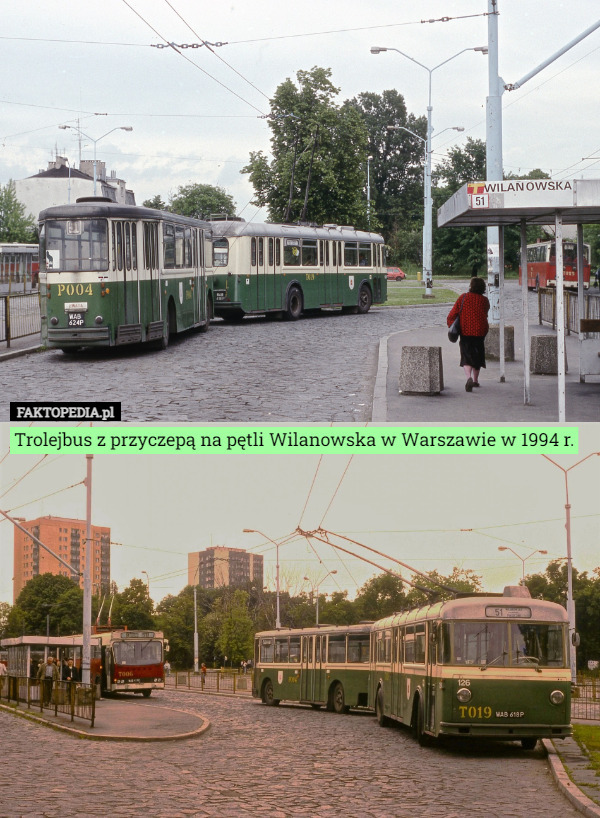 Trolejbus z przyczepą na pętli Wilanowska w Warszawie w 1994 r. 