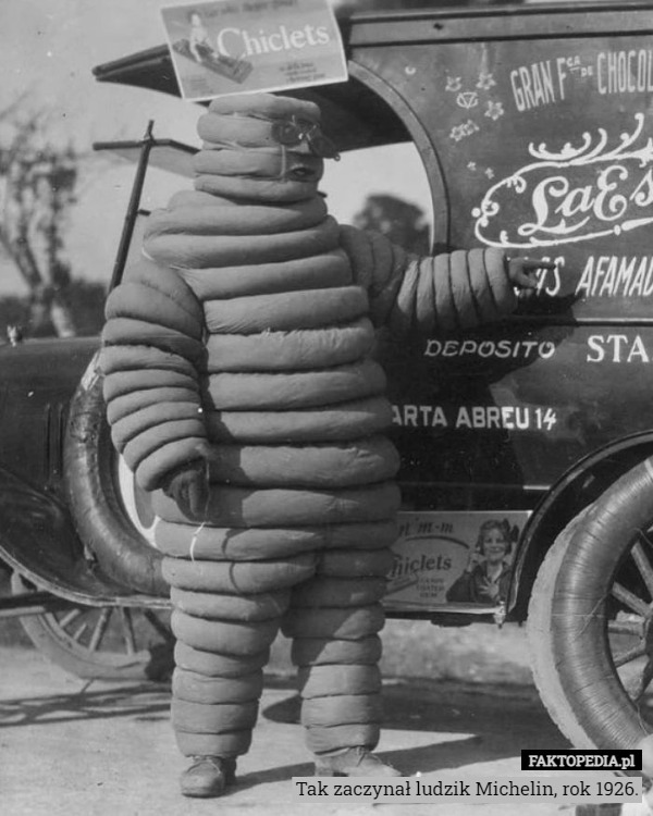 Tak zaczynał ludzik Michelin, rok 1926. 