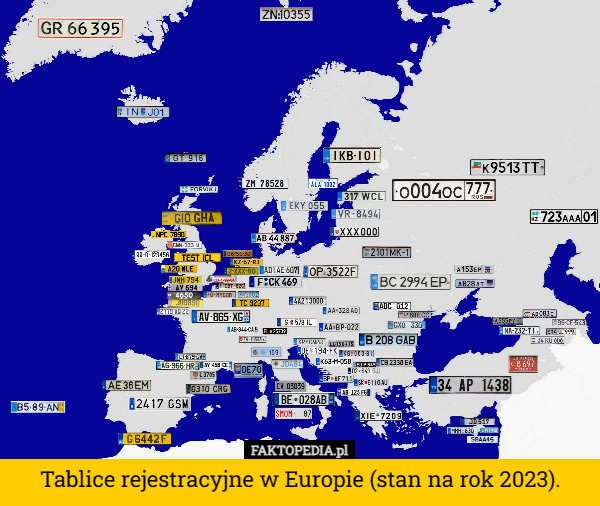 Tablice rejestracyjne w Europie (stan na rok 2023). 