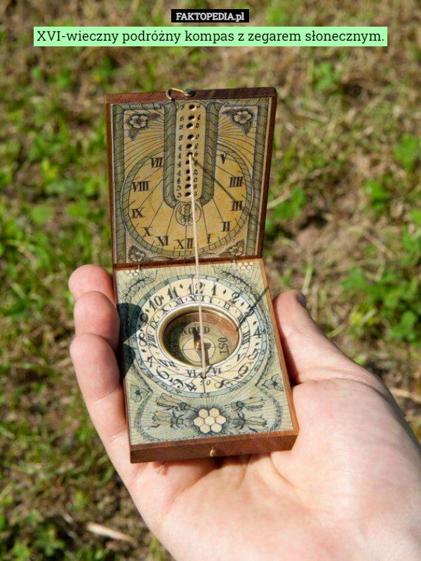 XVI-wieczny podróżny kompas z zegarem słonecznym. 