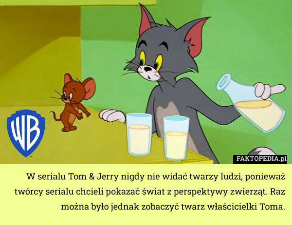 W serialu Tom & Jerry nigdy nie widać twarzy ludzi, ponieważ twórcy serialu chcieli pokazać świat z perspektywy zwierząt. Raz można było jednak zobaczyć twarz właścicielki Toma. 