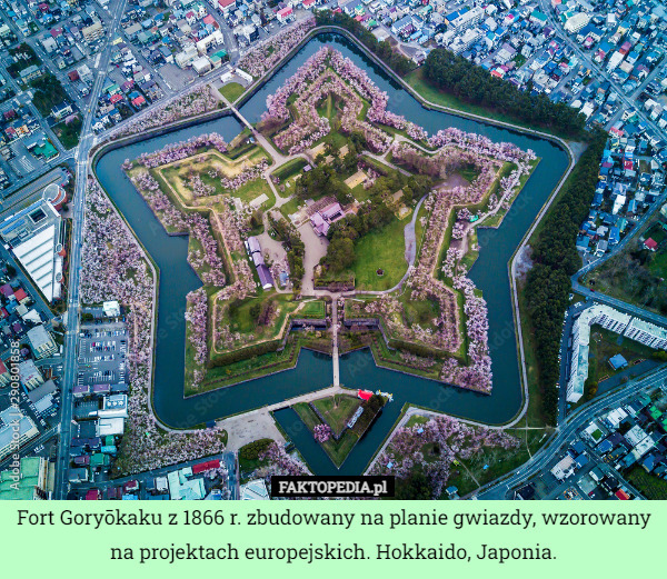 Fort Goryōkaku z 1866 r. zbudowany na planie gwiazdy, wzorowany na projektach europejskich. Hokkaido, Japonia. 