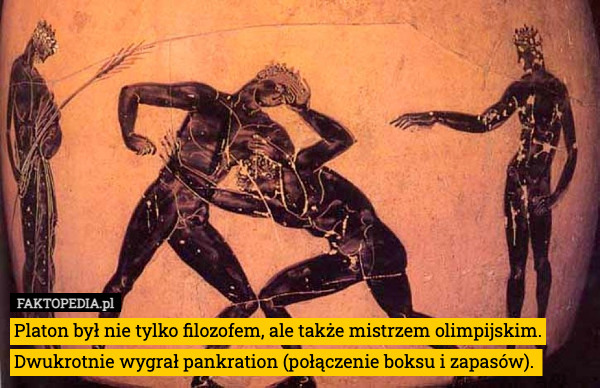 Platon był nie tylko filozofem, ale także mistrzem olimpijskim. Dwukrotnie wygrał pankration (połączenie boksu i zapasów). 