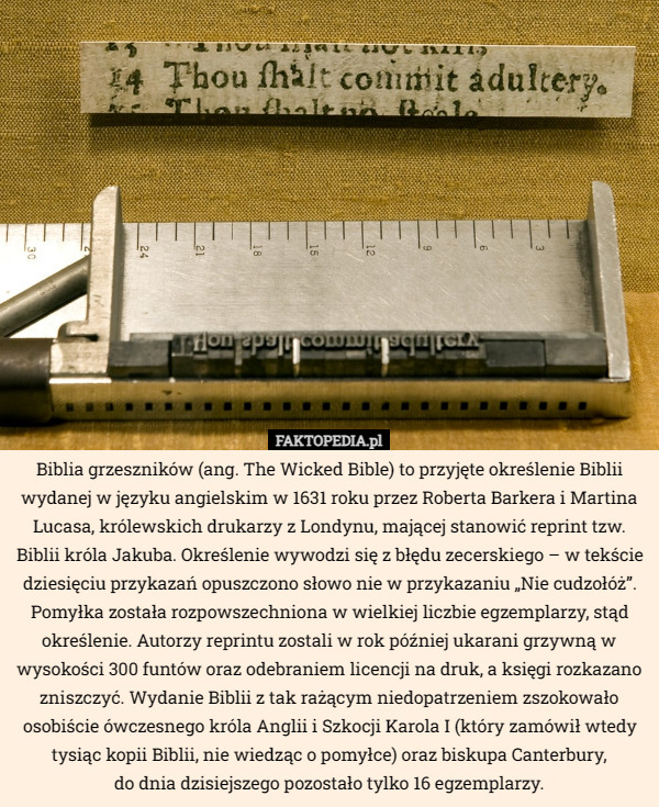 Biblia grzeszników (ang. The Wicked Bible) to przyjęte określenie Biblii wydanej w języku angielskim w 1631 roku przez Roberta Barkera i Martina Lucasa, królewskich drukarzy z Londynu, mającej stanowić reprint tzw. Biblii króla Jakuba. Określenie wywodzi się z błędu zecerskiego – w tekście dziesięciu przykazań opuszczono słowo nie w przykazaniu „Nie cudzołóż”. Pomyłka została rozpowszechniona w wielkiej liczbie egzemplarzy, stąd określenie. Autorzy reprintu zostali w rok później ukarani grzywną w wysokości 300 funtów oraz odebraniem licencji na druk, a księgi rozkazano zniszczyć. Wydanie Biblii z tak rażącym niedopatrzeniem zszokowało osobiście ówczesnego króla Anglii i Szkocji Karola I (który zamówił wtedy tysiąc kopii Biblii, nie wiedząc o pomyłce) oraz biskupa Canterbury,
 do dnia dzisiejszego pozostało tylko 16 egzemplarzy. 