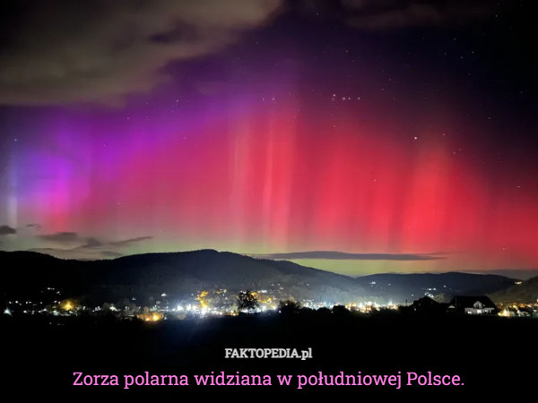 Zorza polarna widziana w południowej Polsce. 