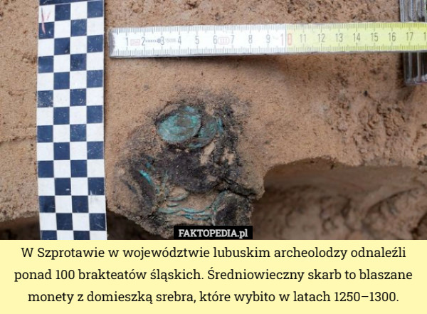 W Szprotawie w województwie lubuskim archeolodzy odnaleźli ponad 100 brakteatów śląskich. Średniowieczny skarb to blaszane monety z domieszką srebra, które wybito w latach 1250–1300. 
