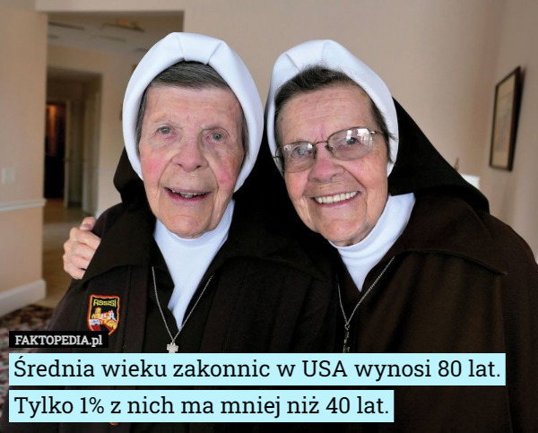 Średnia wieku zakonnic w USA wynosi 80 lat. Tylko 1% z nich ma mniej niż 40 lat. 