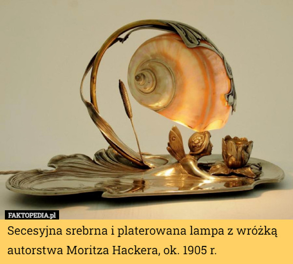 Secesyjna srebrna i platerowana lampa z wróżką autorstwa Moritza Hackera, ok. 1905 r. 