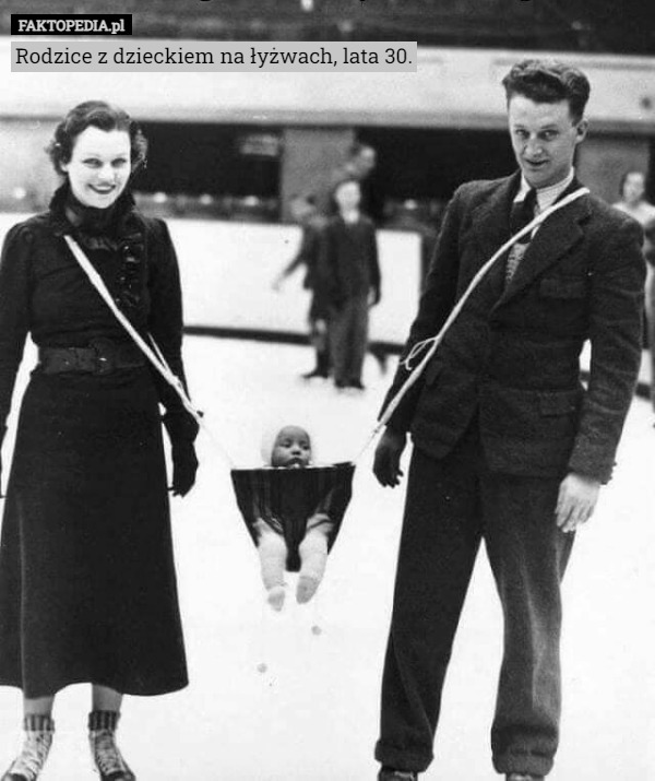 Rodzice z dzieckiem na łyżwach, lata 30. 