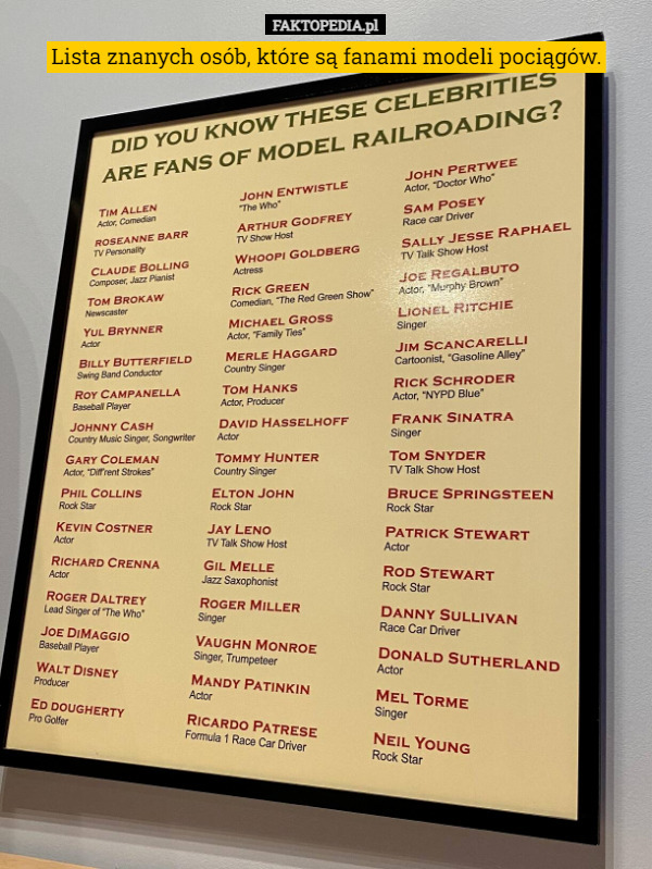 Lista znanych osób, które są fanami modeli pociągów. 
