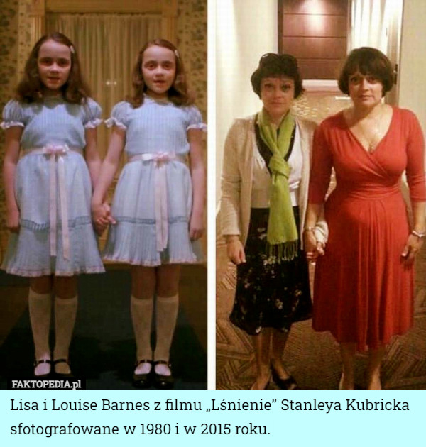 Lisa i Louise Barnes z filmu „Lśnienie” Stanleya Kubricka sfotografowane w 1980 i w 2015 roku. 