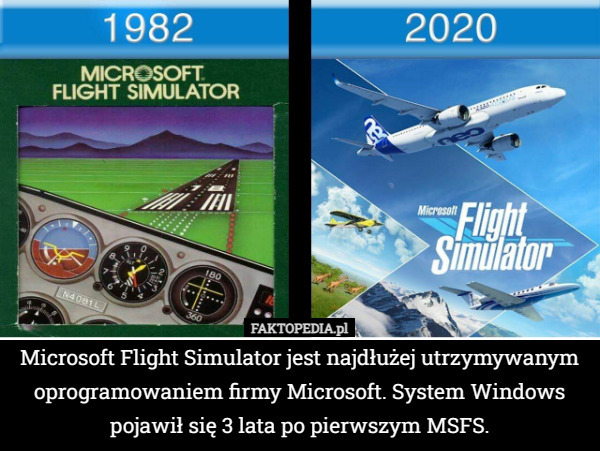 Microsoft Flight Simulator jest najdłużej utrzymywanym oprogramowaniem firmy Microsoft. System Windows pojawił się 3 lata po pierwszym MSFS. 